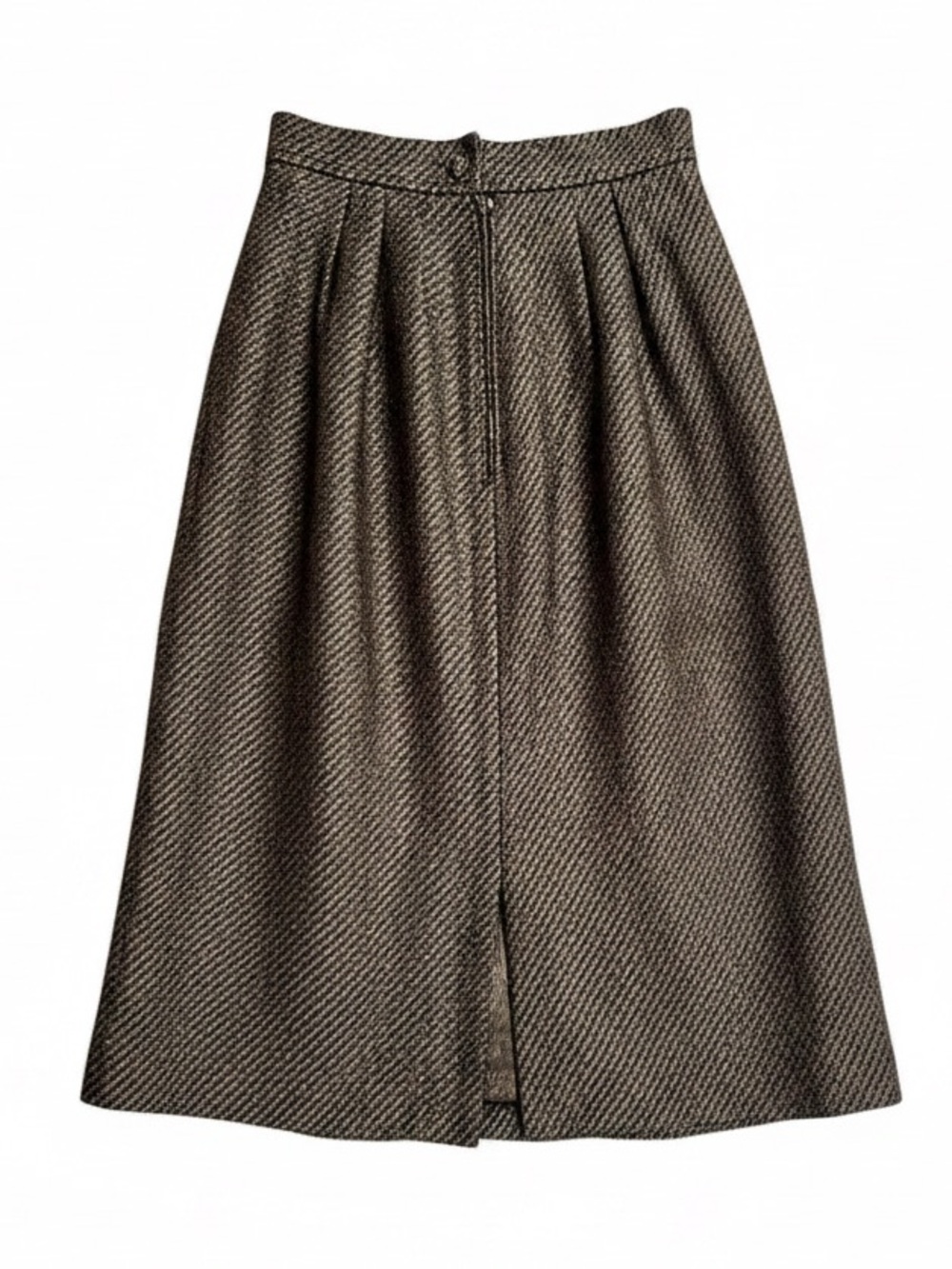 Louis Féraud Vintage Wool Pleated Midi Skirt | Brown | High Waist | Size: XXS/00